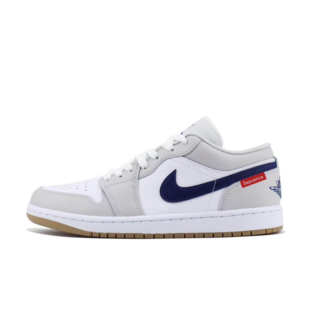 Jordan Air Jordan 1 Cushioning Slip Resistant Low Top Vintage Basketball Shoes Unisex White Gray