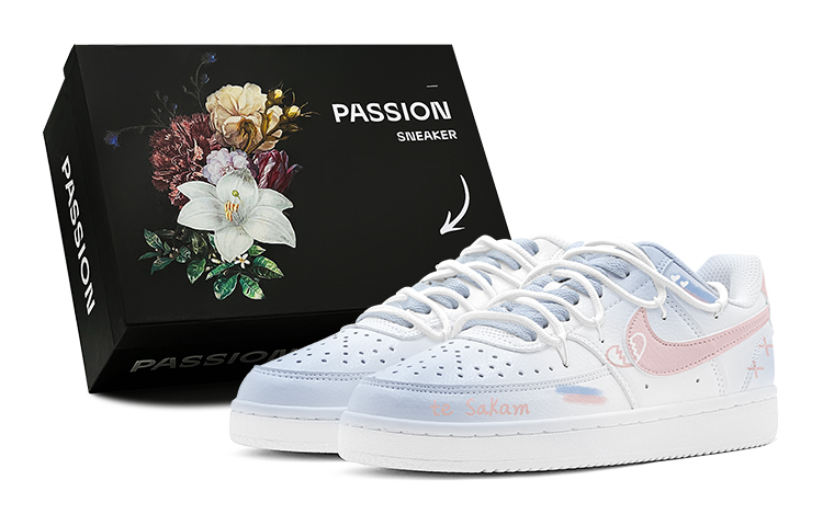 Nike Court Vision 1 White Gift, Heart Graffiti Low top Skateboard Shoes Men's Blue Pink