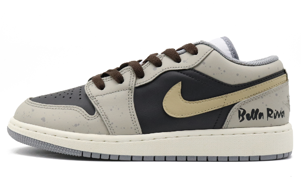 Jordan Air Jordan 1 Anti Slip Wear Resistant Breathable Coverage Low Top Vintage Basketball Shoes Men's Gray Yellow
