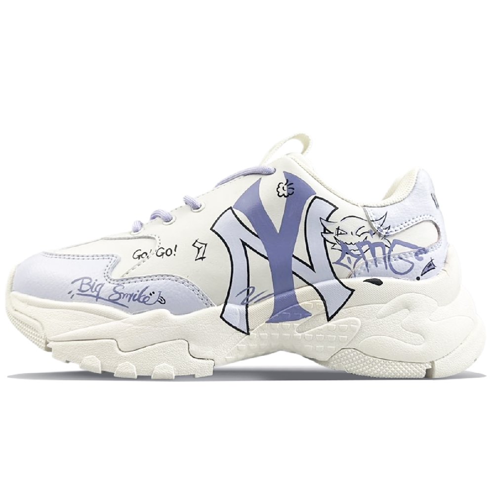 MLB Big Ball Chunky Anti-Slip Wear-Resistant Low-Top Chunky Sneakers Unisex Purple White