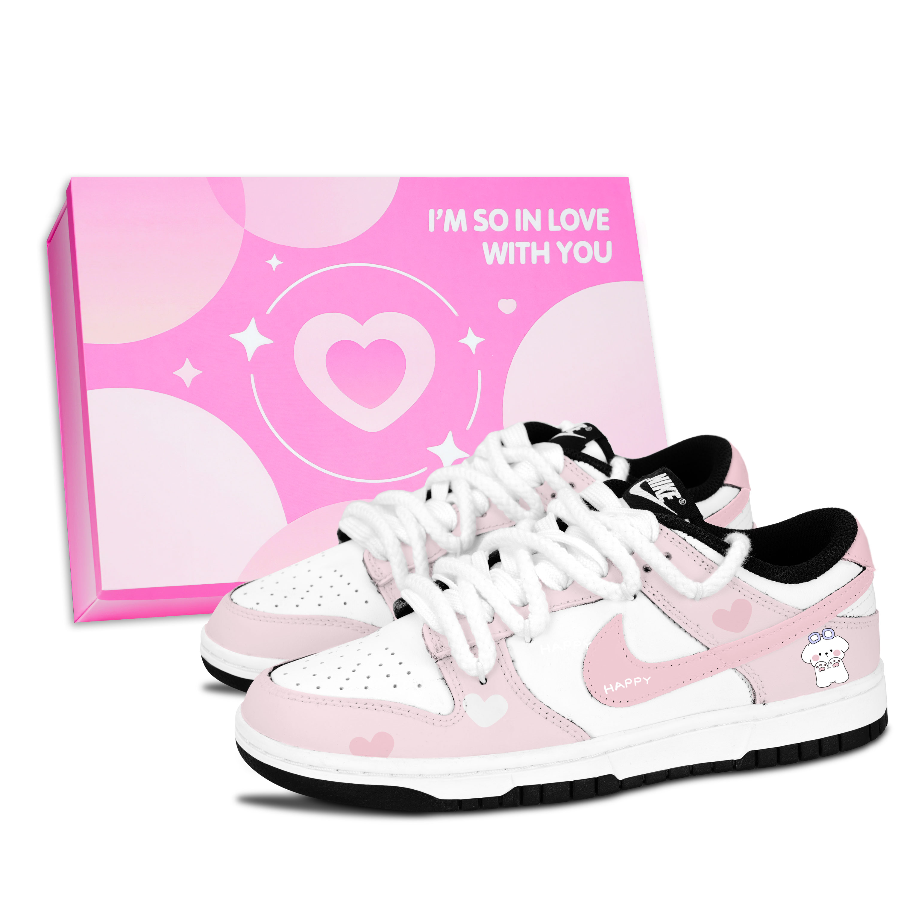 Nike Dunk Black White, Cute Pink Tone Slip Resistant Abrasion Resistant Low top Skateboard Shoes Unisex