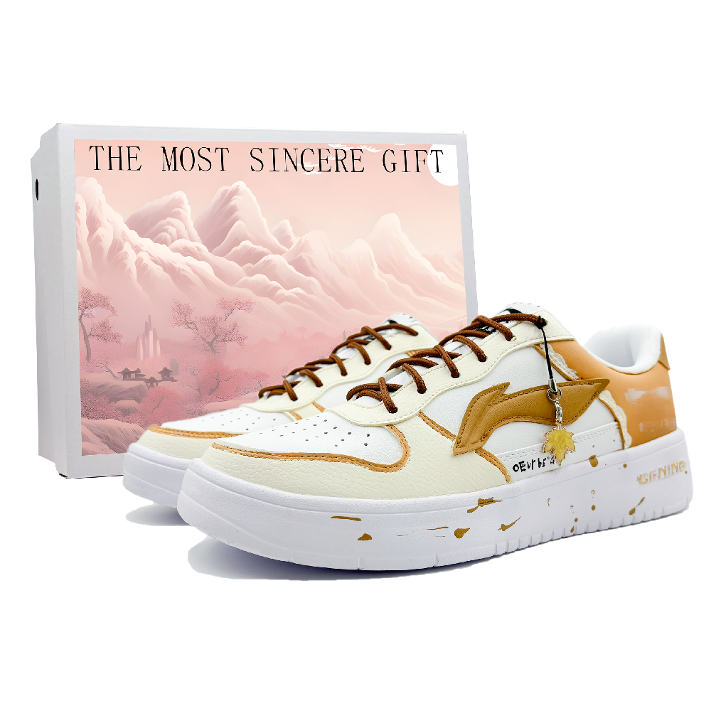 LiNing Pontoon Boats Lightweight Breathable Height Increasing Low Top Skateboard Shoes Women's Yellow White