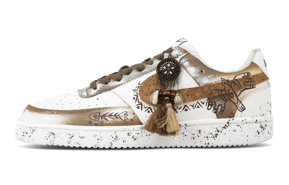 Nike Court Vision 1 Tribe Totem Abrasion Resistant Low top Skateboard Shoes Men's Brown White