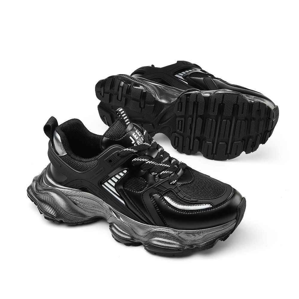 JEEP SPIRIT Cushioning Height Increase, Breathable, Slip Resistant Low top Chunky Sneakers Men's Black