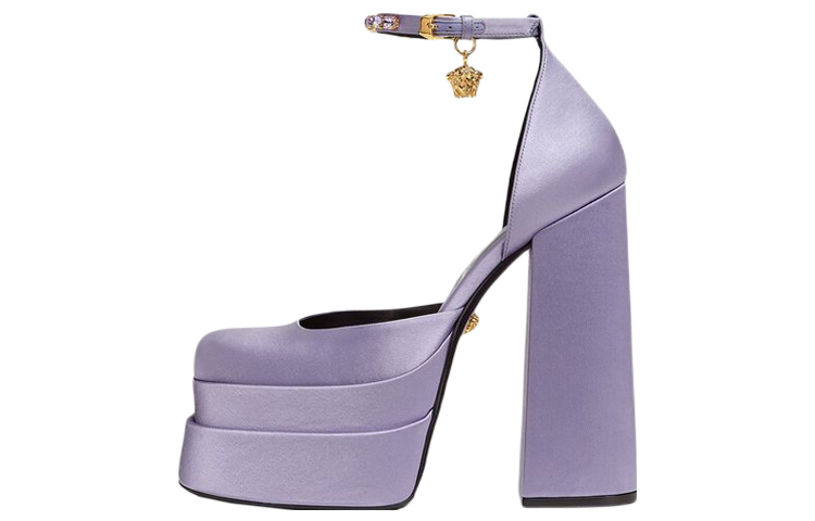 VERSACE Medusa Aevitas 155mm Platform Pumps Lilac Satin