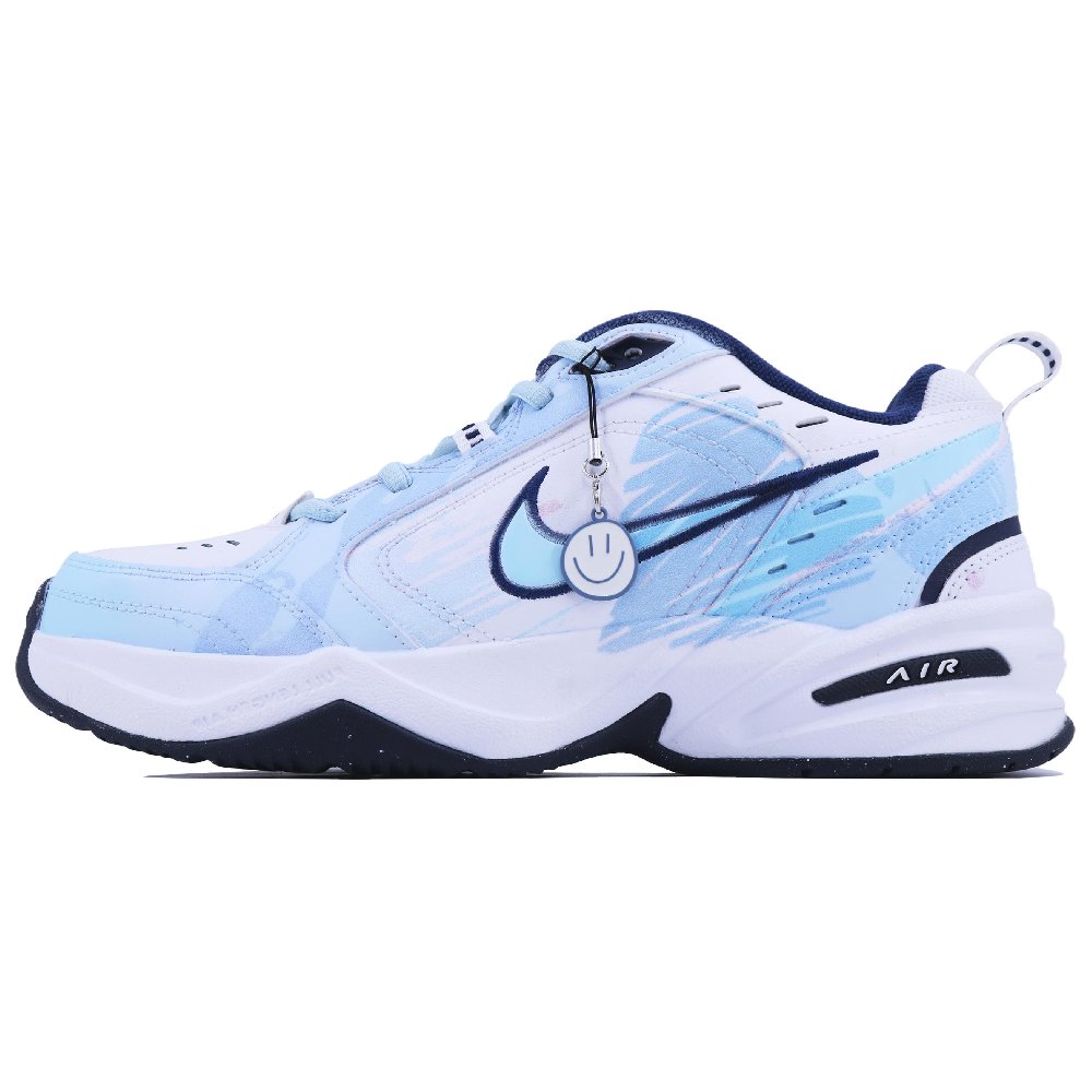 Nike Air Monarch 4 White Navy Sea Salt Bubble SDS Abrasion Resistant Low Top Chunky Sneakers Unisex White Blue