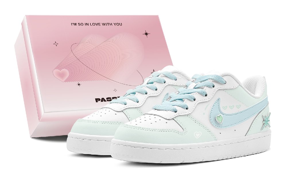 Nike Court Borough Mint Heart Anti Slip Wear Resistant Low Top Casual Skateboard Shoes GS Blue Green