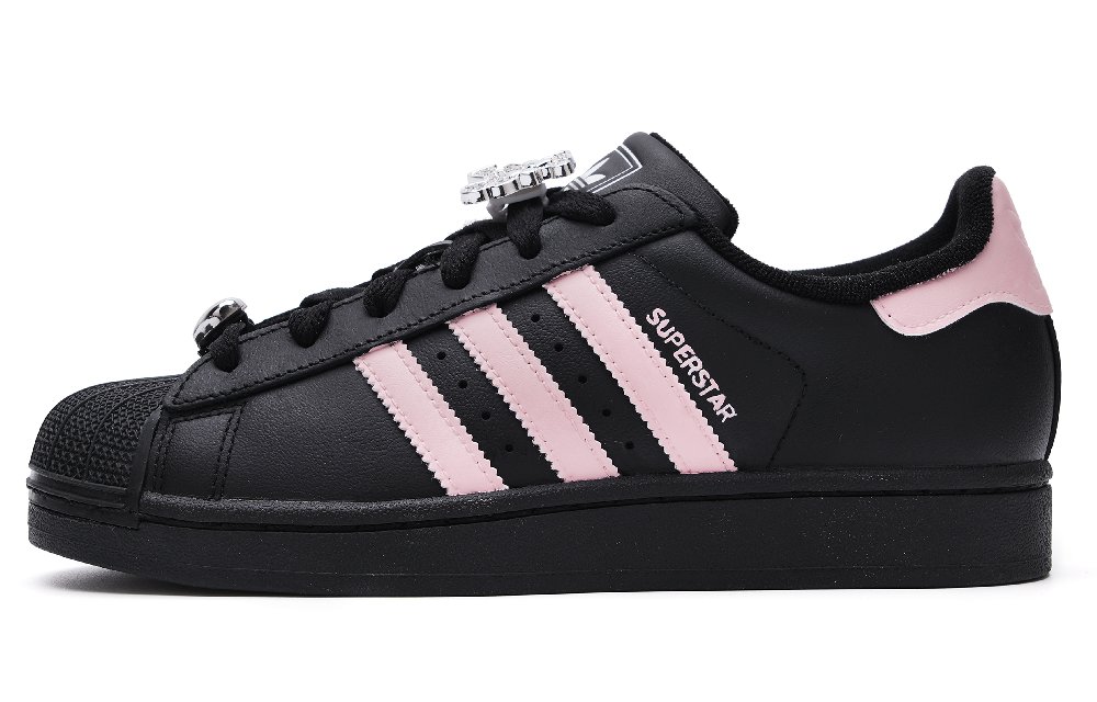 Adidas Originals Superstar 2 Abrasion Resistant Low Top Skateboard Shoes Unisex Black Pink