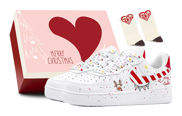 Nike Air Force 1 Air Force 1 Christmas Party Anti-Slip Wear-Resistant Low-Top Skateboard Shoes GS White Red