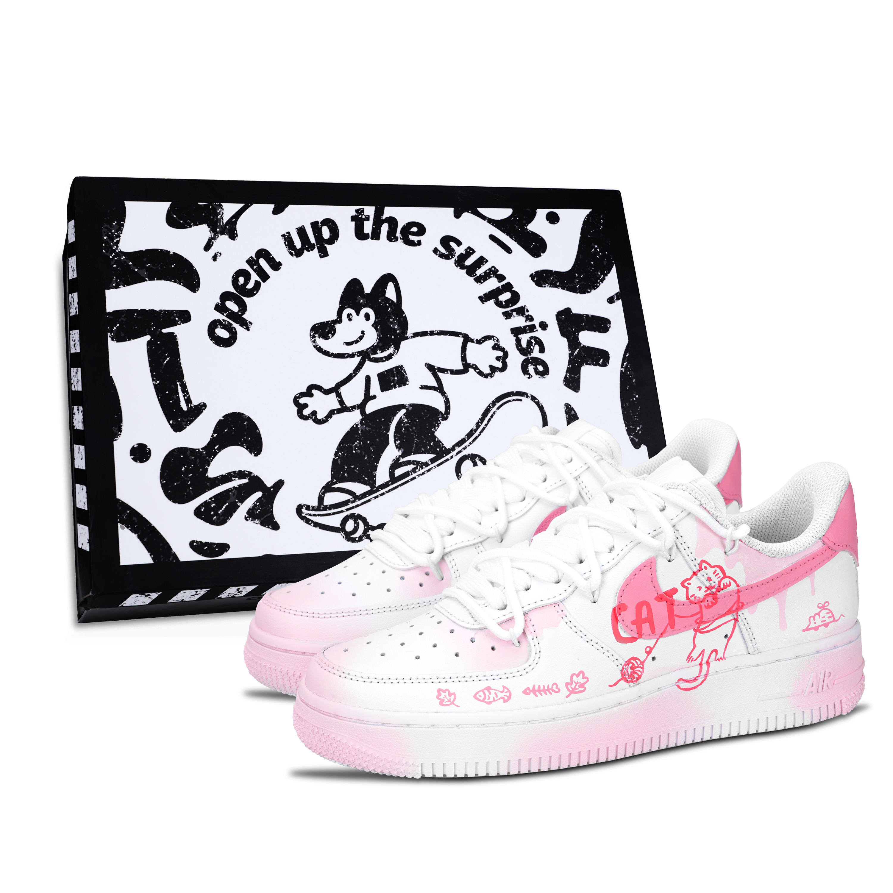 Nike Air Force 1 Cute Hunting Party Black Shoe Box Abrasion Resistant Low top Skateboard Shoes Unisex Pink