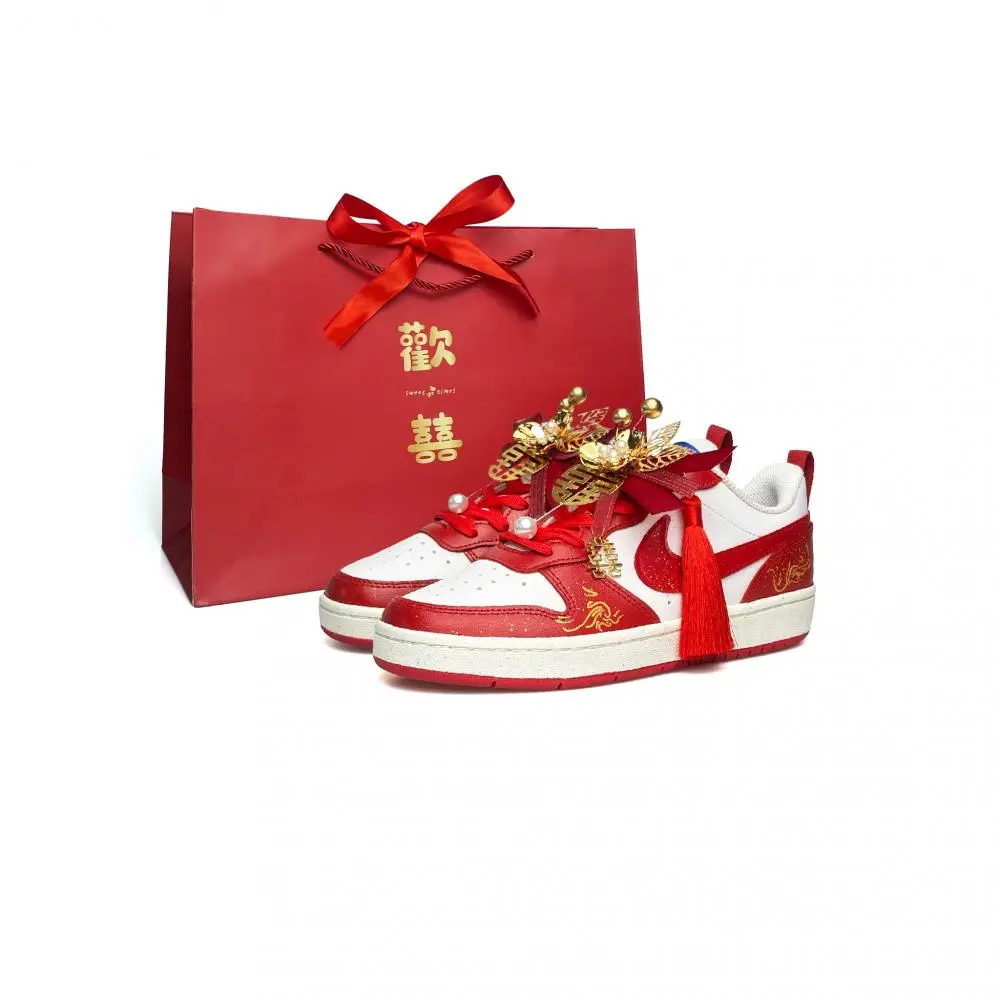 Nike Court Borough Abrasion Resistant Low top Skateboard Shoes Women's White Red
