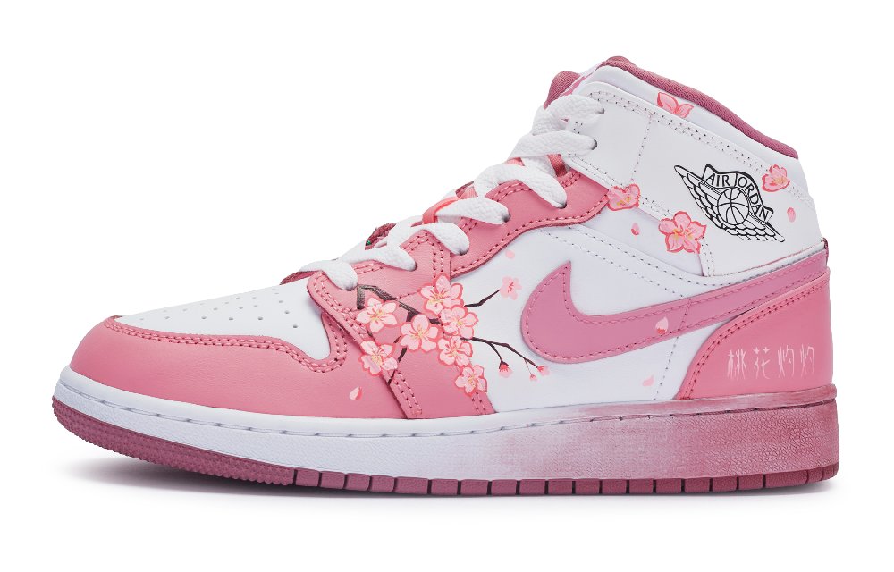 Jordan Air Jordan 1 Mid-Top Vintage Basketball Shoes GS Pink White