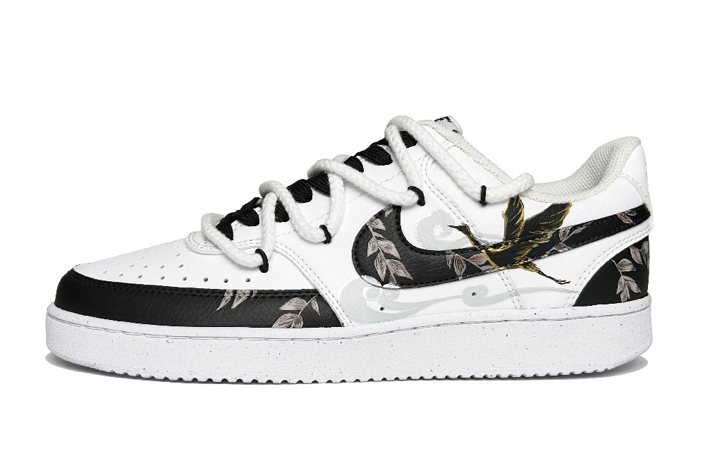 Nike Court Vision 1 Idle Clouds And Wild Crane Wear-Resistant Slip-Resistant Low-Top Skateboard Shoes Men's Black Gold