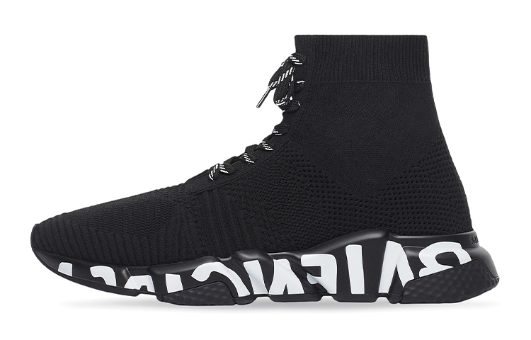 Balenciaga Speed Lace Up Graffiti Recycled Knit Black
