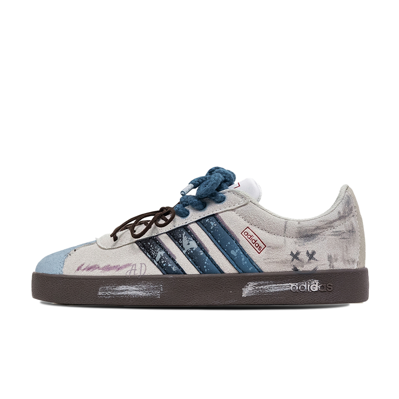 Adidas VL COURT 2.0 ADCDAVINCI, Box, Blue Star Cushioning Low top Skateboard Shoes Unisex Blue Gray