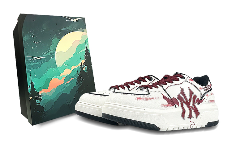 MLB Chunky Liner Wear-Resistant Height Increasing Low-Top Skateboard Shoes Unisex Red White
