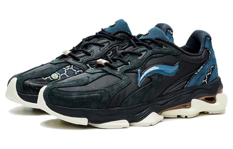 LI-NING 1990 Cushioned Anti-Slip And Wear-Resistant Lightweight Low-Top Running Shoes Men's Black Green
