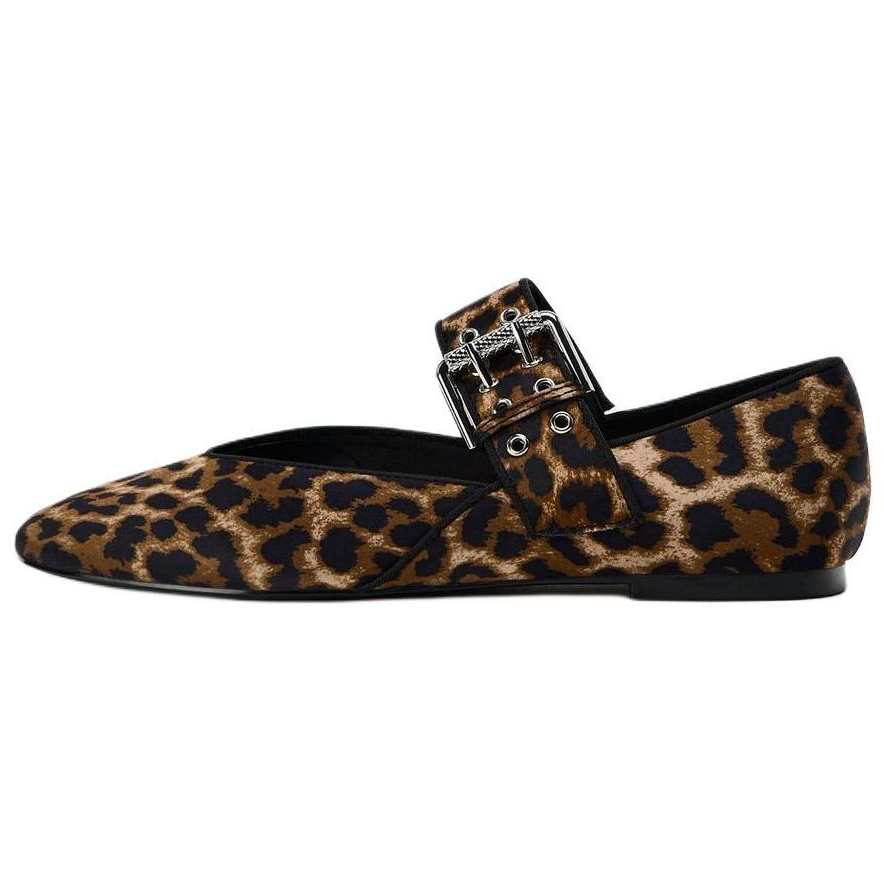 ZARA Flat Mary Jane Shoes Women's Leopard Print