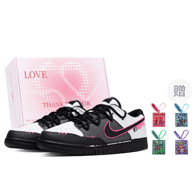 Nike Dunk Mystery Pink Box Abrasion Resistant Low top Skateboard Shoes Unisex White Gray