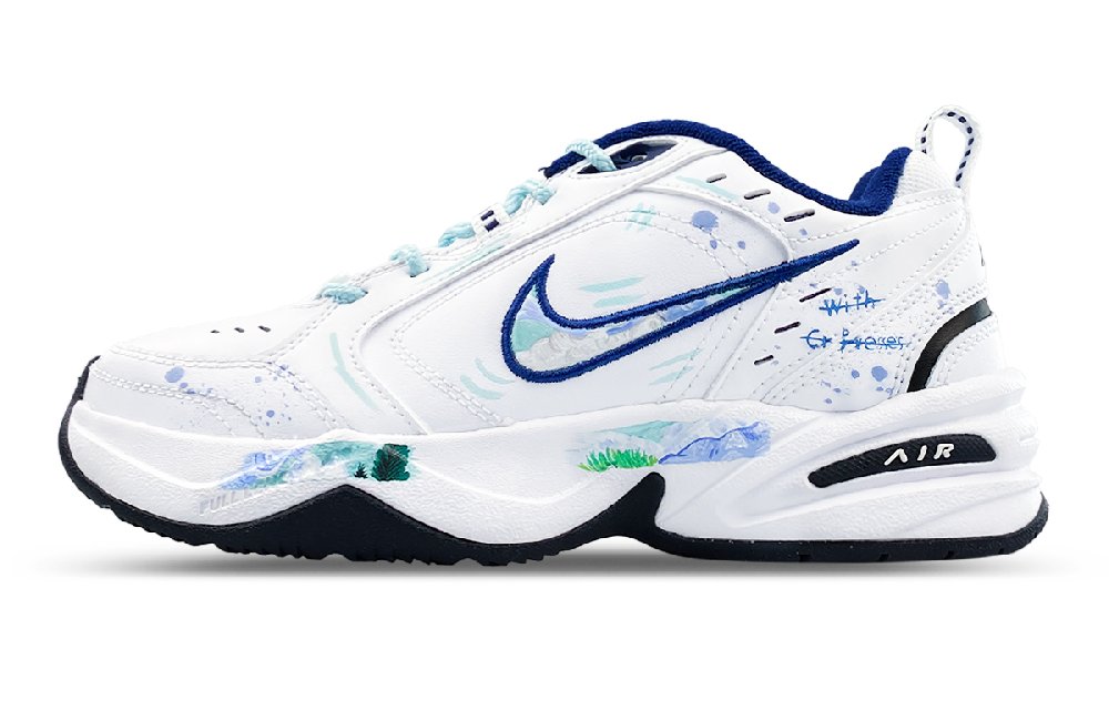 Nike Air Monarch 4 Coverage Moisture-Wicking Low-Top Chunky Sneakers Unisex White Blue