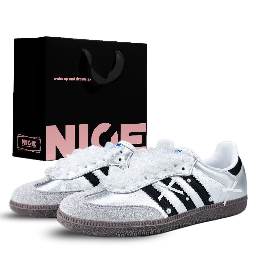 Adidas Originals SAMBA OG Abrasion Resistant Low Top Skateboard Shoes Women's Silver Black