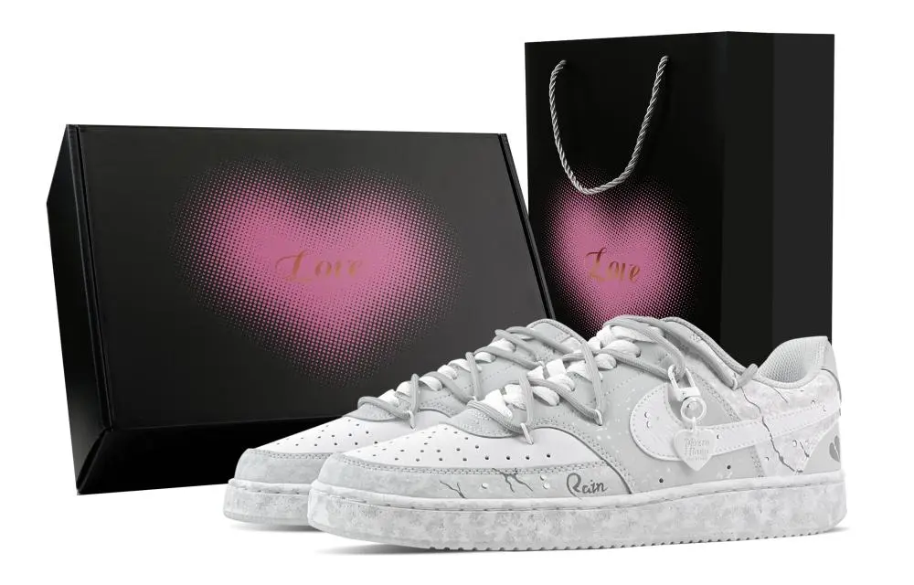 Nike Court Vision Drizzle Heart, Heart Box Abrasion Resistant Low top Skateboard Shoes Men's Light Gray