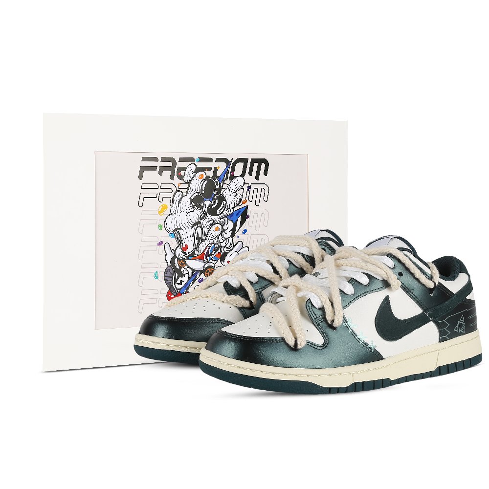 Nike Dunk Low Green Foam Roasted Tea Refreshing Illustrated Album Low-Top Skateboard Shoes Unisex Green White