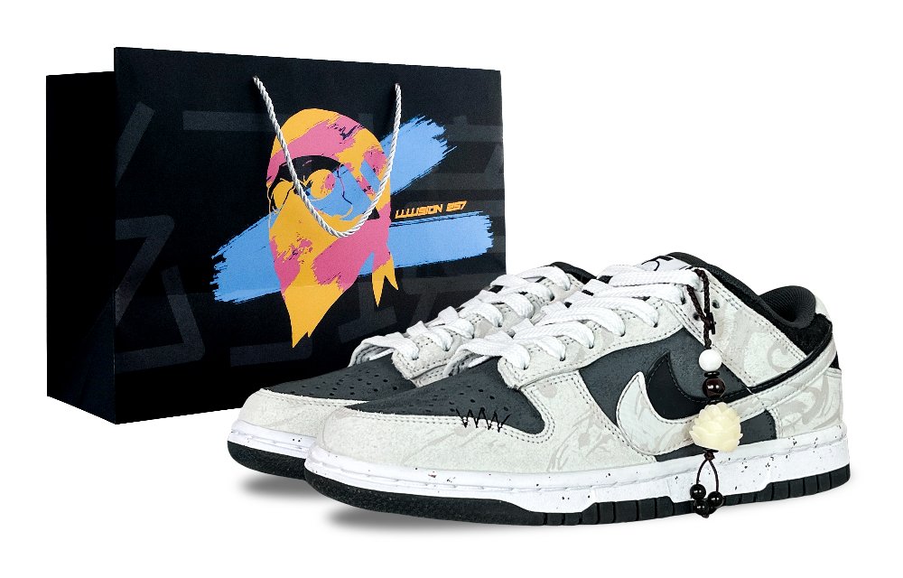 Nike Dunk Ink Lotus Anti-Slip Wear-Resistant Low-Top Skateboard Shoes Unisex Black