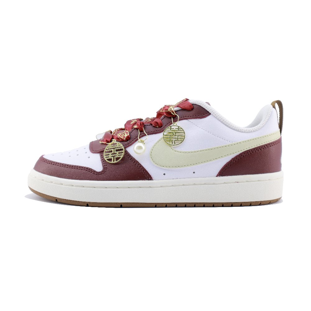 Nike Court Borough Anti Slip Wear Resistant Low Top Skateboard Shoes Women's White Red