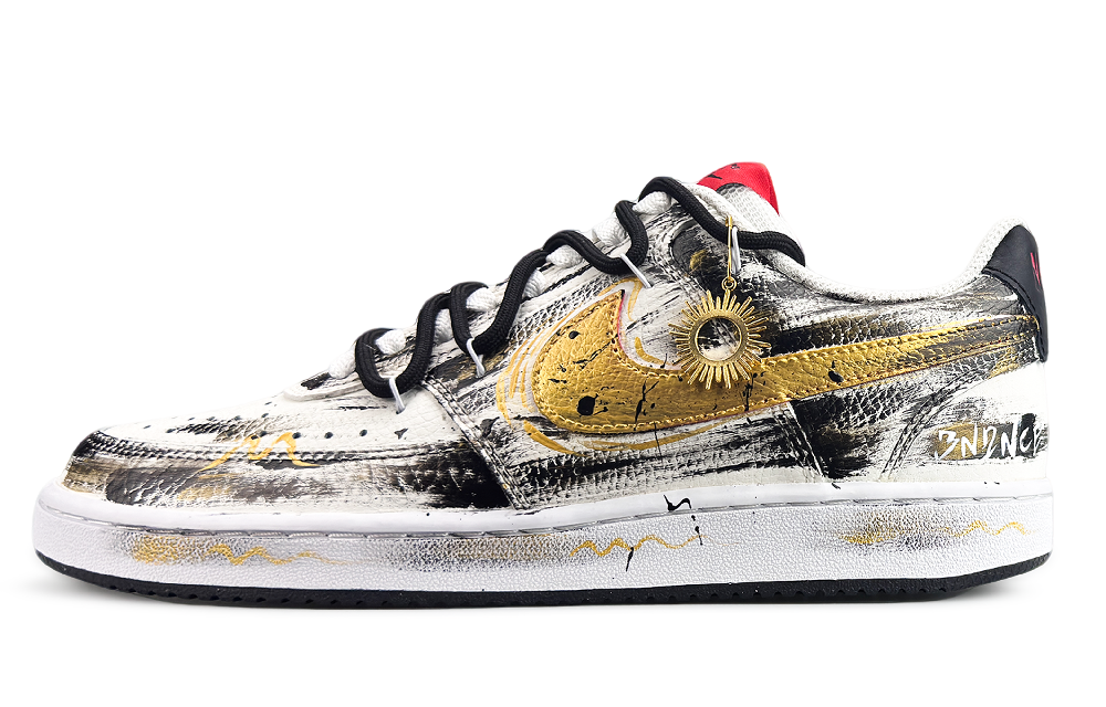 Nike Court Vision 1 Wear resistant And Lightweight Low top Skateboard Shoes Men's Black Gold