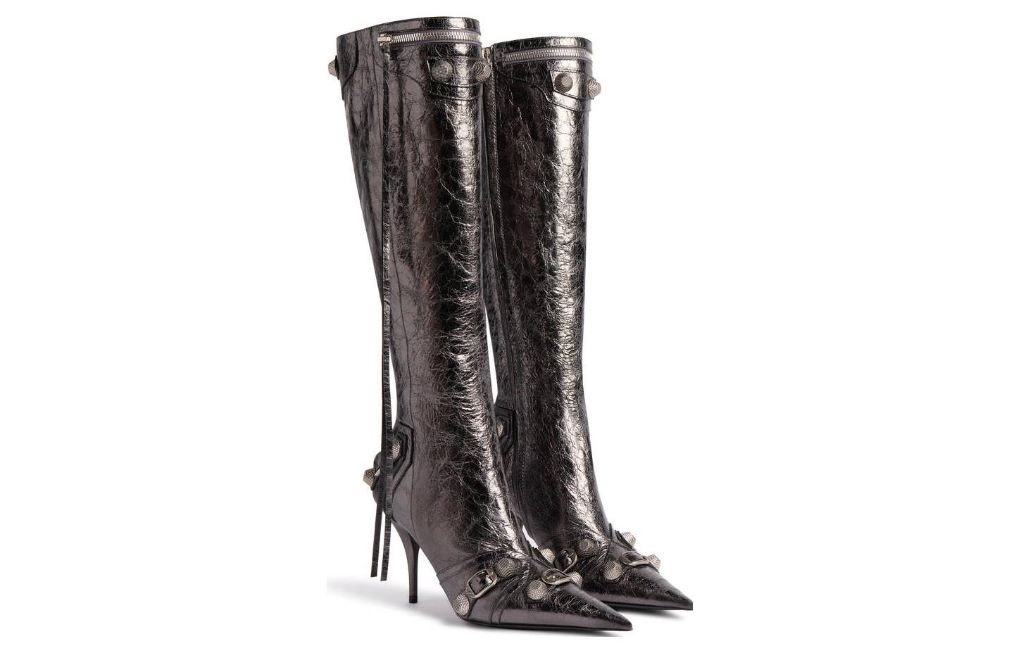 Balenciaga Cagole Knee high Boots 9cm Women's Silver Gray купить в интернет-магазине Yoocart с быстрой доставкой по России.