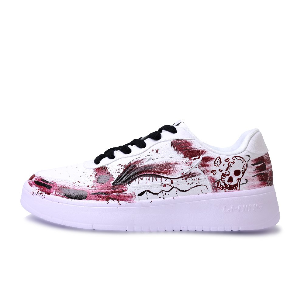 LiNing Pontoon Boats Abrasion Resistant, Lightweight, And Breathable Low Top Skateboard Shoes Unisex White Black Red