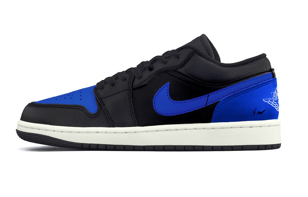 Jordan Air Jordan 1 Hiroshi Fujiwara Cushioning, Wear Resistant Low Top Vintage Basketball Shoes Unisex Black Blue