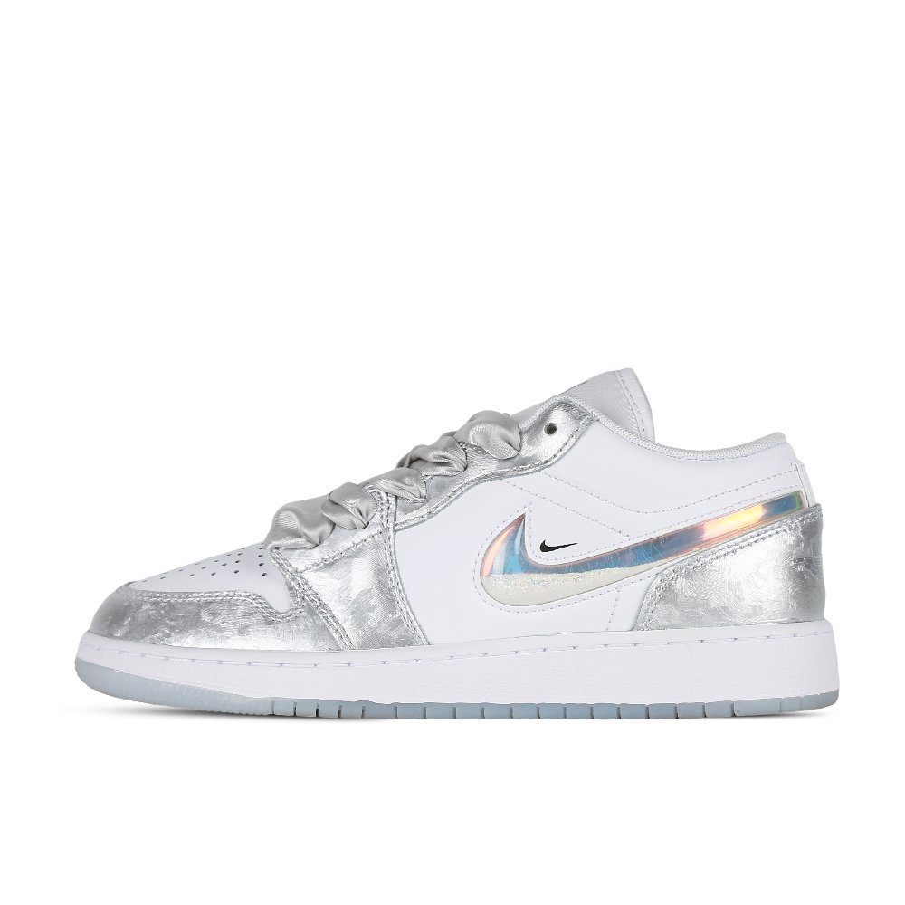 Jordan Air Jordan 1 LOW Silver Plated, Sand Leaking Design Low Top Vintage Basketball Shoes GS Silver White