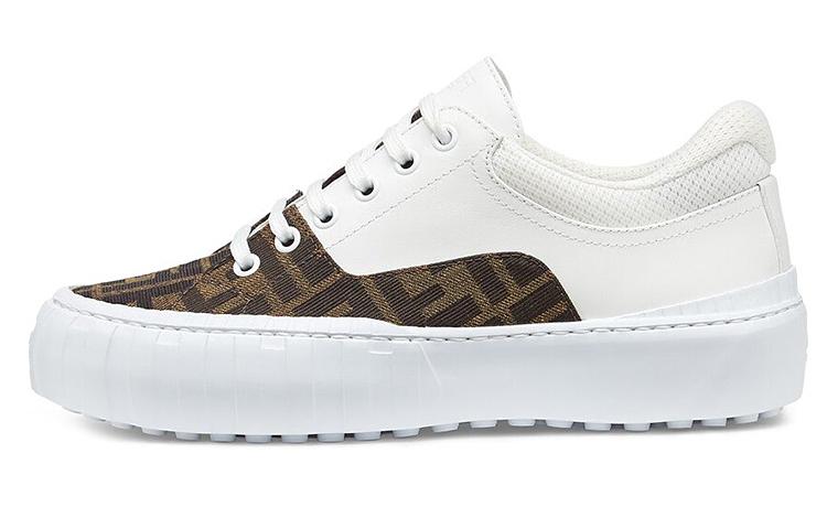 FENDI Force Low Top Stylish Skateboarding Shoes Women's White Brown