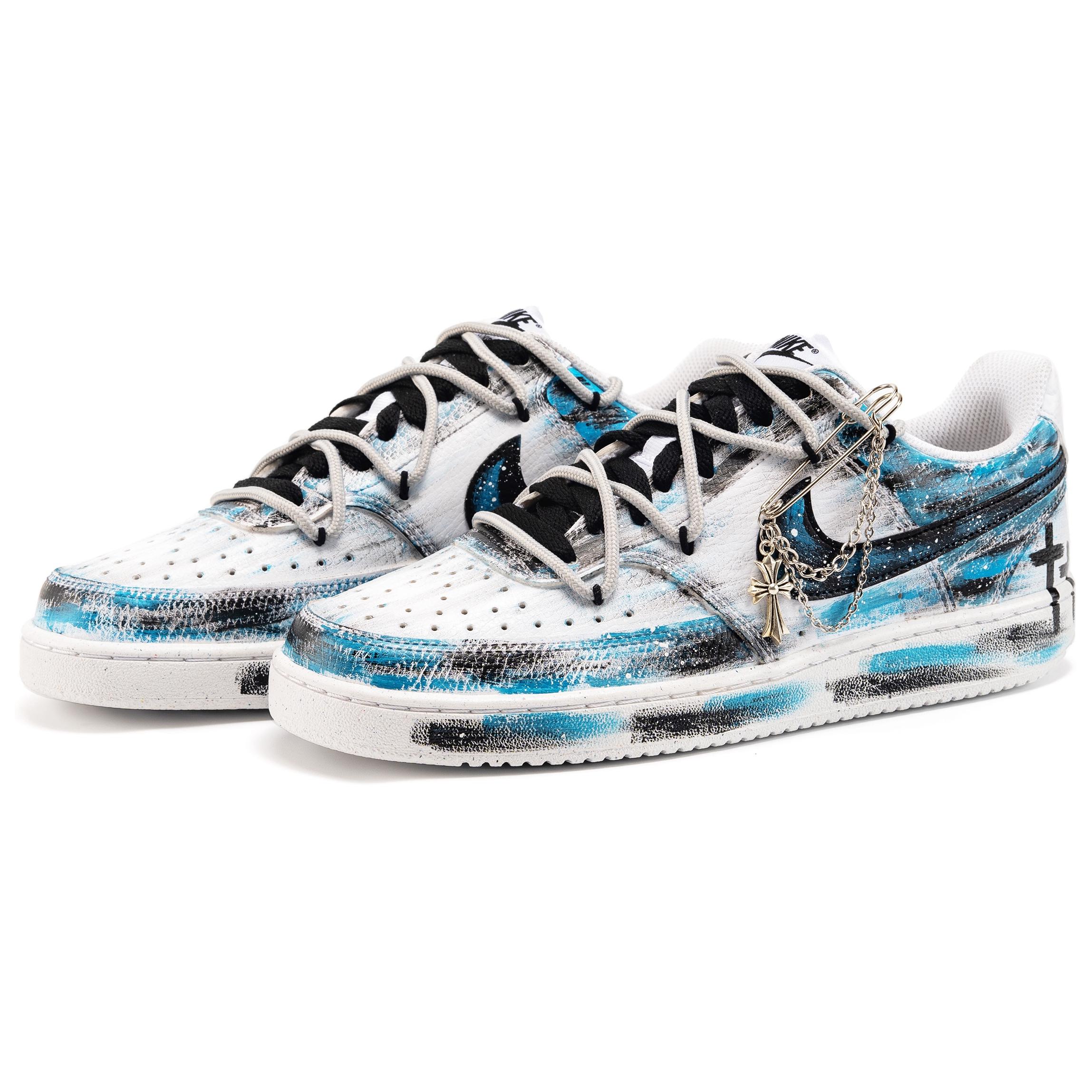 Nike Court Vision 1 Anti-Slip Wear-Resistant Low-Top Skateboard Shoes Men's Blue White Black купить в интернет-магазине Yoocart с быстрой доставкой по России.