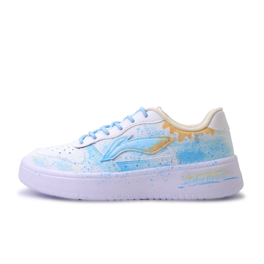 LiNing Pontoon Boats Abrasion Resistant, Lightweight, And Breathable Low Top Skateboard Shoes Unisex White Blue Yellow