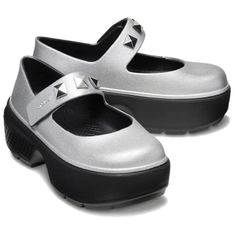 Crocs Platform Mary Jane Shoes Women's Silver