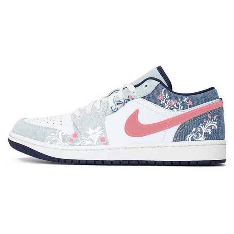 Jordan Air Jordan 1 Anti Slip Wear Resistant Low Top Vintage Basketball Shoes Men's White Blue