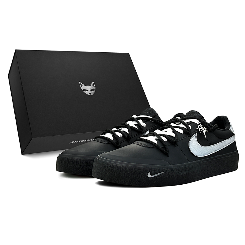 Nike Court Shot Divergent Electromagnetic Wave, Shimmery Cat Low Top Skateboard Shoes Men's Black Silver