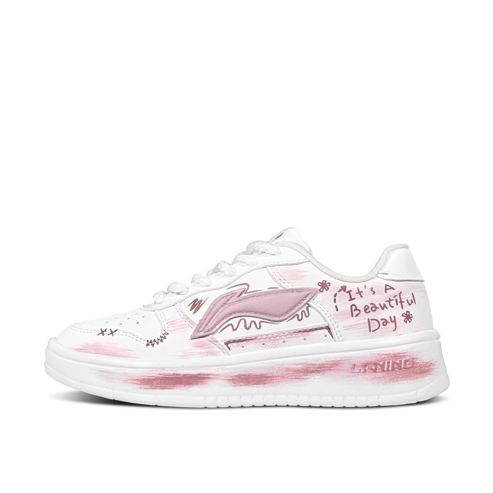 LiNing Pontoon Boats Slip Resistant, Abrasion Resistant, Breathable Low Top Skateboard Shoes Women's Pink White