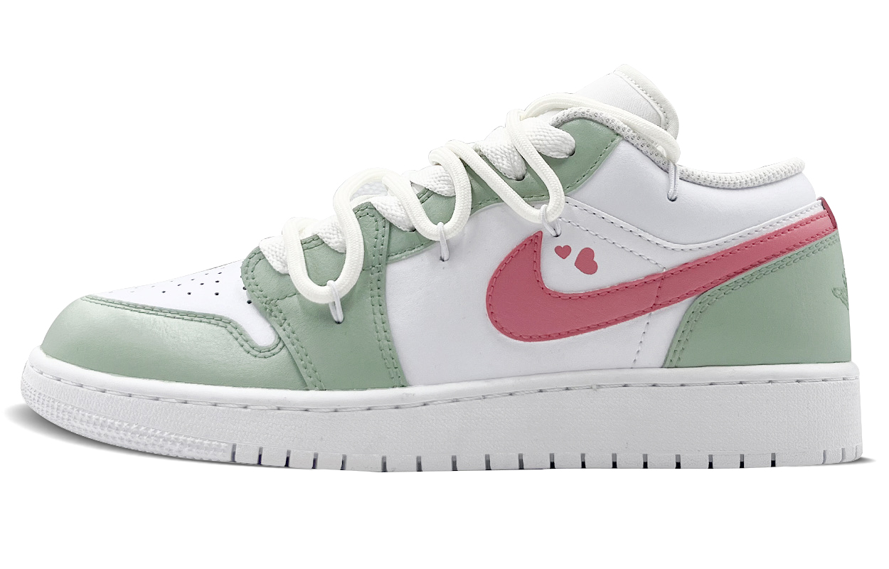 Jordan Air Jordan 1 Cyan Green Collar Anti-Slip Wear-Resistant Low-Top Vintage Basketball Shoes Women's Green White