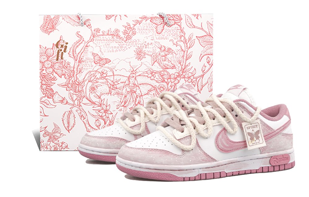 Nike Dunk RISK Pink Butterfly Whisper Abrasion Resistant Low Top Skateboard Shoes Women's Pink White