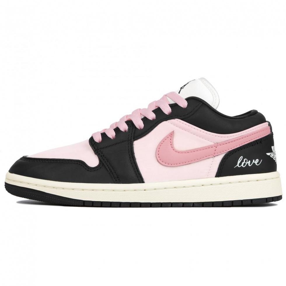 Jordan Air Jordan 1 Cushioning Slip Resistant Low Top Vintage Basketball Shoes Women's Black Pink White