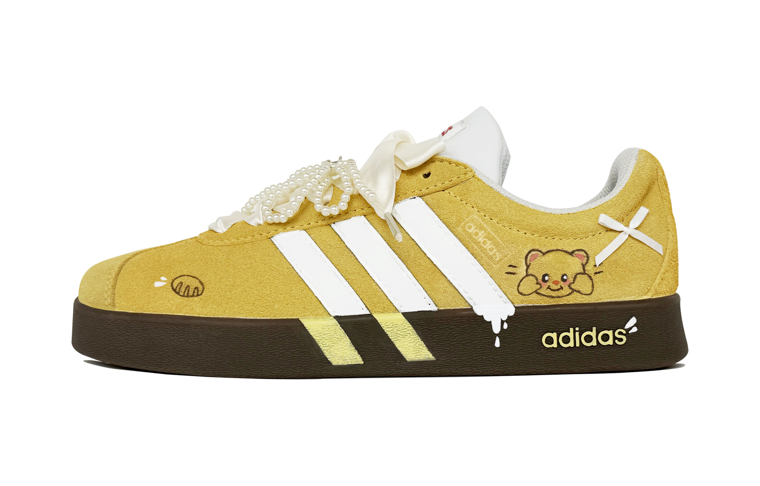 Adidas VL COURT 2.0 Bear Butter Pastry Slip Resistant Low top Skateboard Shoes Women's