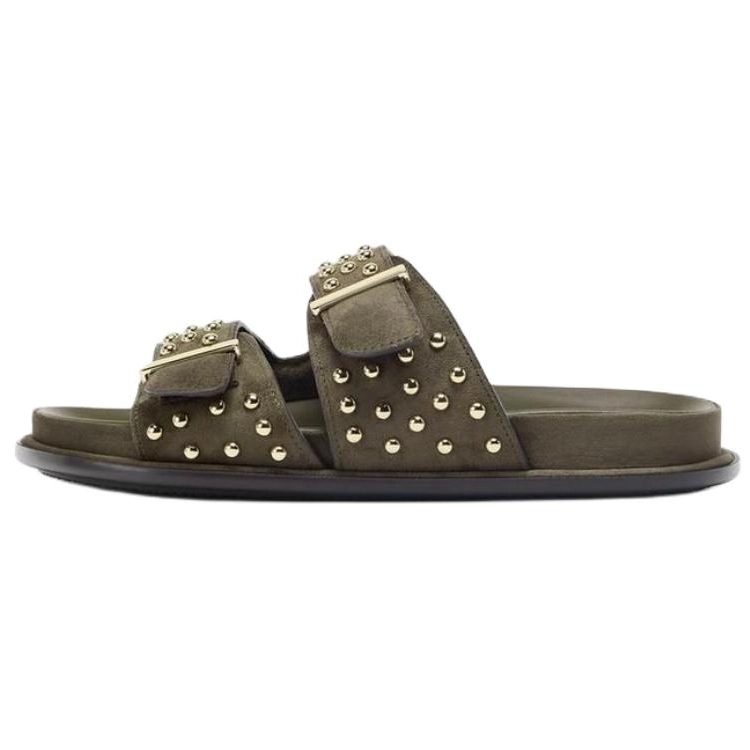 ZARA Slide Slippers Women's Khaki Green