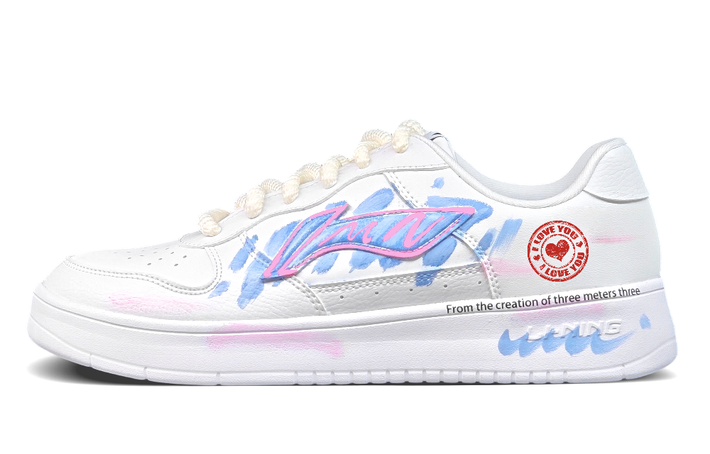 LiNing Pontoon Boats Slip Resistant, Abrasion Resistant, Breathable Low top Skateboard Shoes Men's White Blue Pink