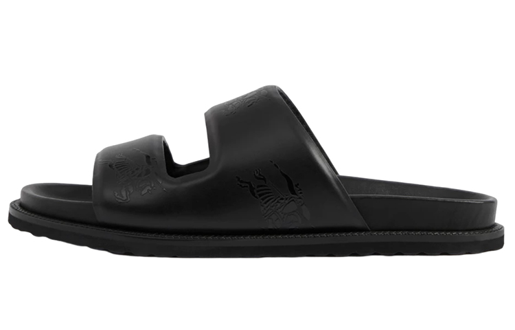 Burberry Embossed Ekd Slides Black Leather