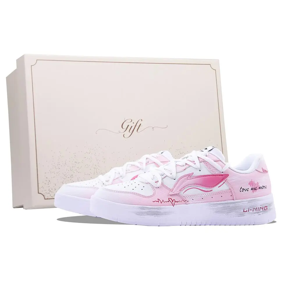 LiNing Pontoon Boats Wear resistant And Lightweight Low top Skateboard Shoes Women's Pink
