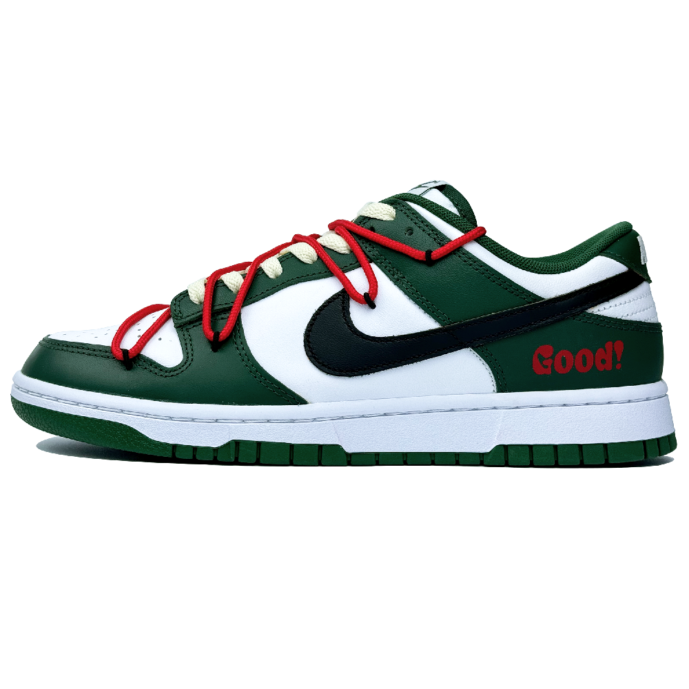Nike Dunk Anti Slip Wear Resistant Low Top Skateboard Shoes Unisex White Green Red